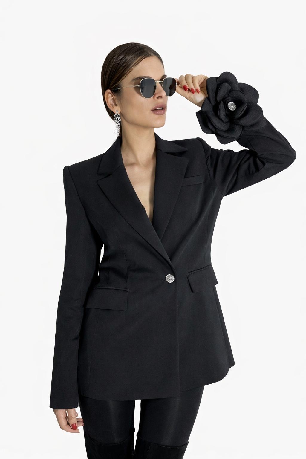 Noir Elegance - Sacou cu floare detasabila